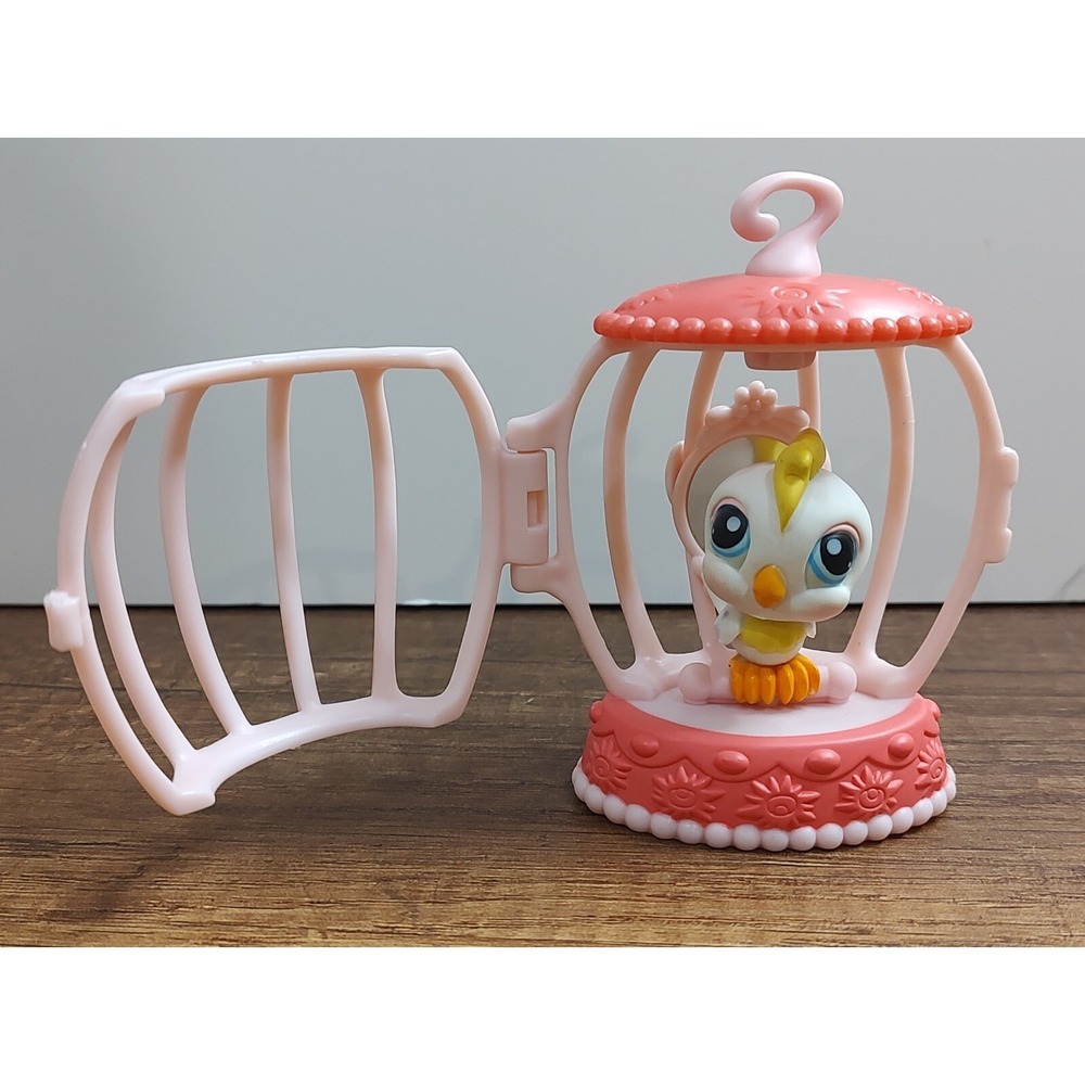 Littlest Pet Shop LPS White Bird Pink Bow Portable Pets Cage LPS A1